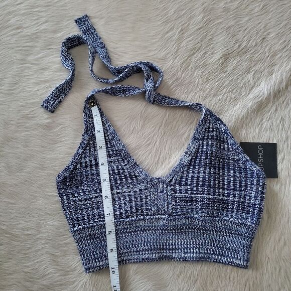 NEW Topshop Women’s Halter Top Size 4 Navy Blue Knit Crop Crochet Stretch Y2K - Picture 2 of 10